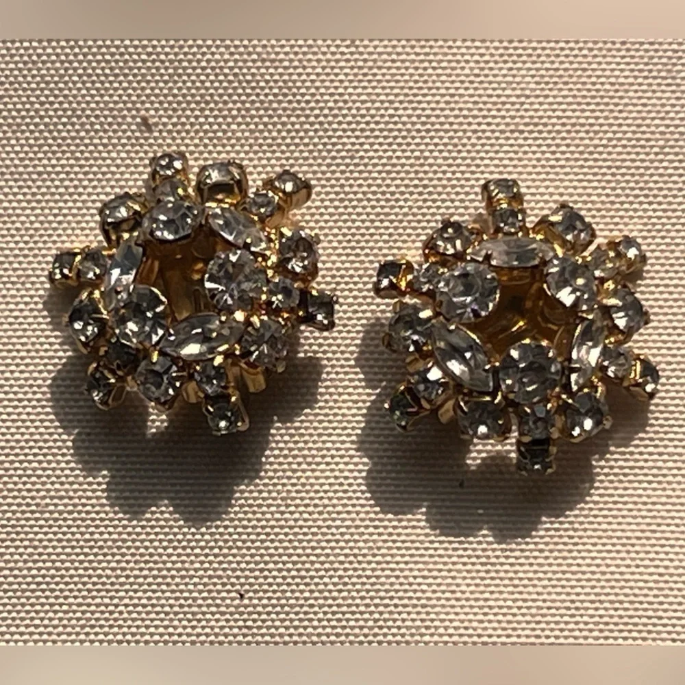 Kramer New York  1950's Gold Plated Brass Filagree  Earrings with Rhinestone